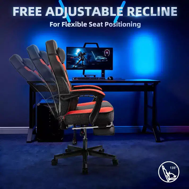 Sillas de juego Celebalcony para adultos con reposapiés, respaldo alto, con soporte lumbar de masaje, sillas de computadora giratorias de 360° y ajustables en altura.