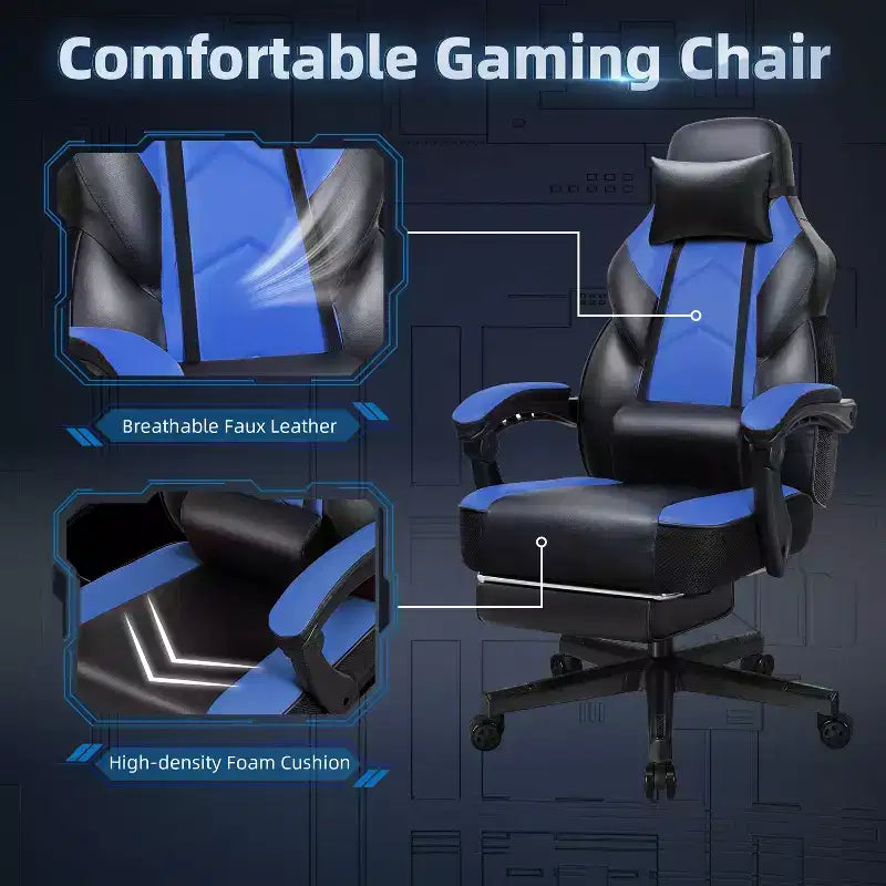 Sillas de juego Celebalcony para adultos con reposapiés, respaldo alto, con soporte lumbar de masaje, sillas de computadora giratorias de 360° y ajustables en altura.