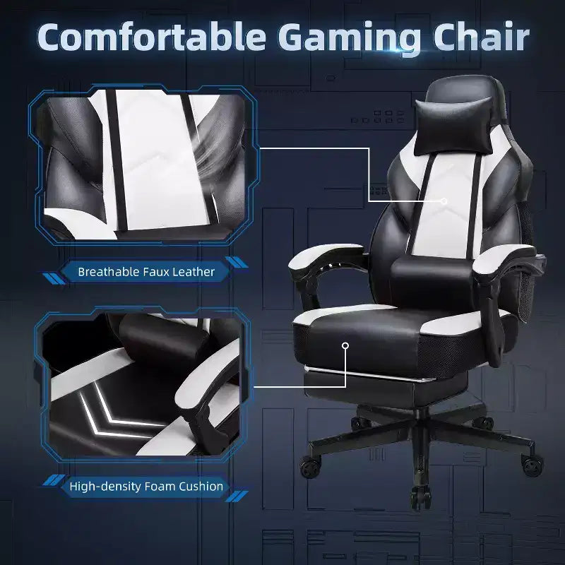 Sillas de juego Celebalcony para adultos con reposapiés, respaldo alto, con soporte lumbar de masaje, sillas de computadora giratorias de 360° y ajustables en altura.