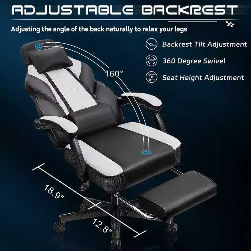 Sillas de juego Celebalcony para adultos con reposapiés, respaldo alto, con soporte lumbar de masaje, sillas de computadora giratorias de 360° y ajustables en altura.