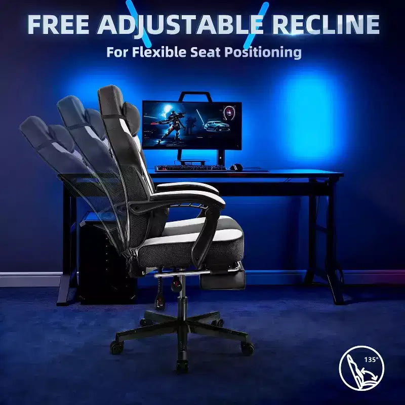 Sillas de juego Celebalcony para adultos con reposapiés, respaldo alto, con soporte lumbar de masaje, sillas de computadora giratorias de 360° y ajustables en altura.