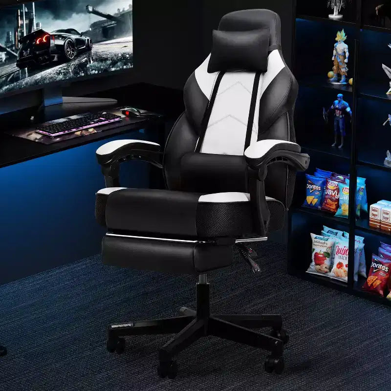 Sillas de juego Celebalcony para adultos con reposapiés, respaldo alto, con soporte lumbar de masaje, sillas de computadora giratorias de 360° y ajustables en altura.