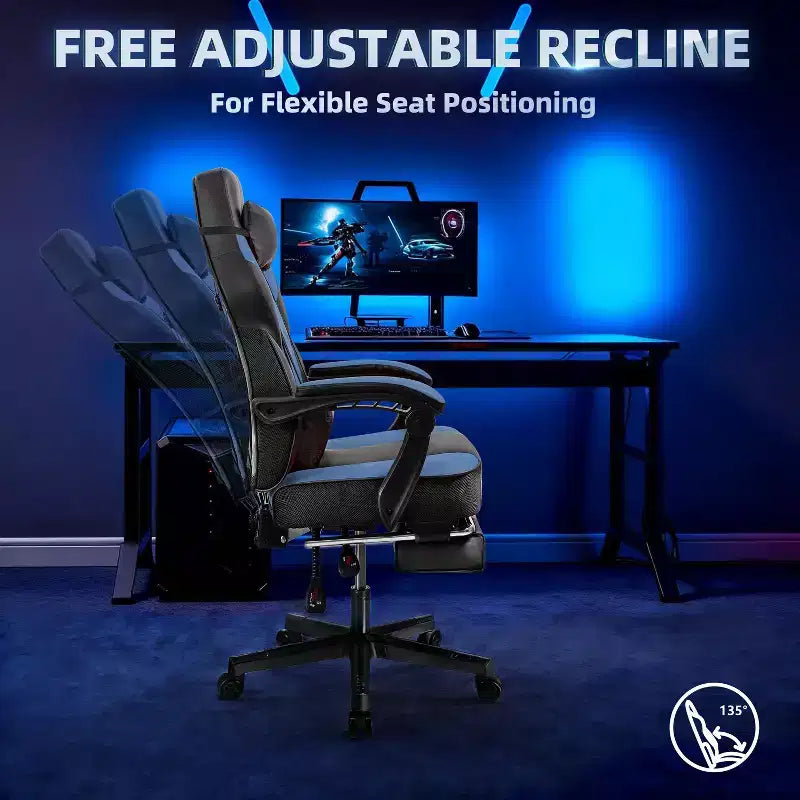 Sillas de juego Celebalcony para adultos con reposapiés, respaldo alto, con soporte lumbar de masaje, sillas de computadora giratorias de 360° y ajustables en altura.