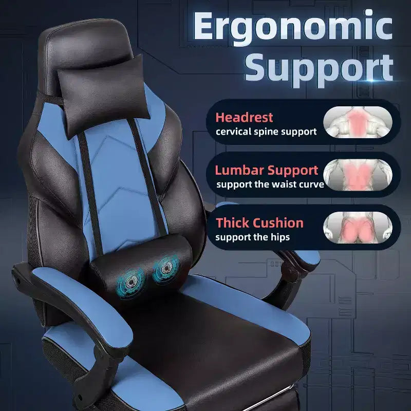 Sillas de juego Celebalcony para adultos con reposapiés, respaldo alto, con soporte lumbar de masaje, sillas de computadora giratorias de 360° y ajustables en altura.