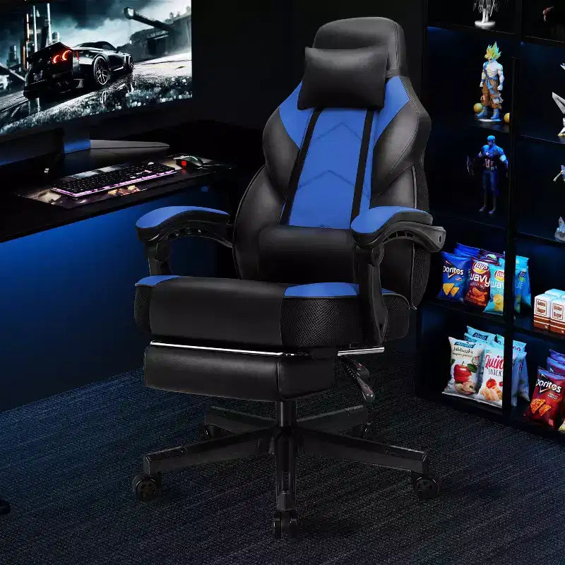 Sillas de juego Celebalcony para adultos con reposapiés, respaldo alto, con soporte lumbar de masaje, sillas de computadora giratorias de 360° y ajustables en altura.