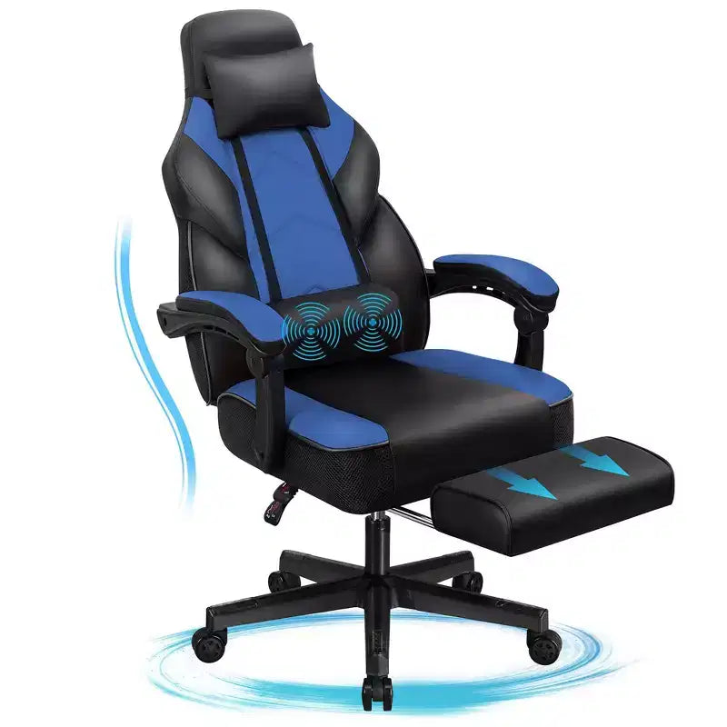 Sillas de juego Celebalcony para adultos con reposapiés, respaldo alto, con soporte lumbar de masaje, sillas de computadora giratorias de 360° y ajustables en altura.