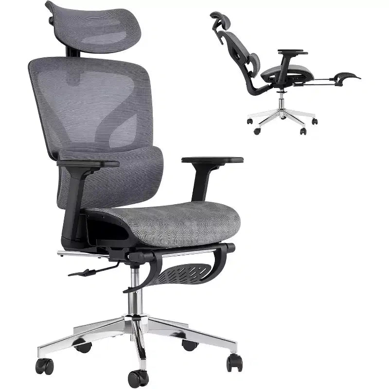 Silla de oficina ergonómica de malla Acekool con reposapiés, reposabrazos 4D y soporte lumbar ajustable para el hogar o sala de juegos