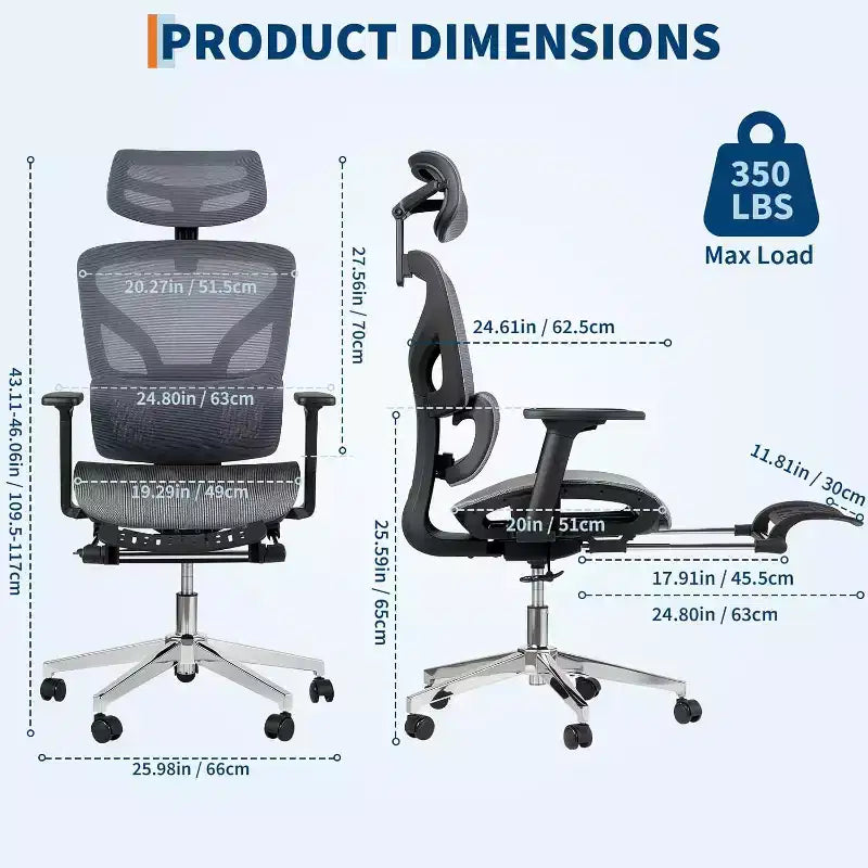 Silla de oficina ergonómica de malla Acekool con reposapiés, reposabrazos 4D y soporte lumbar ajustable para el hogar o sala de juegos