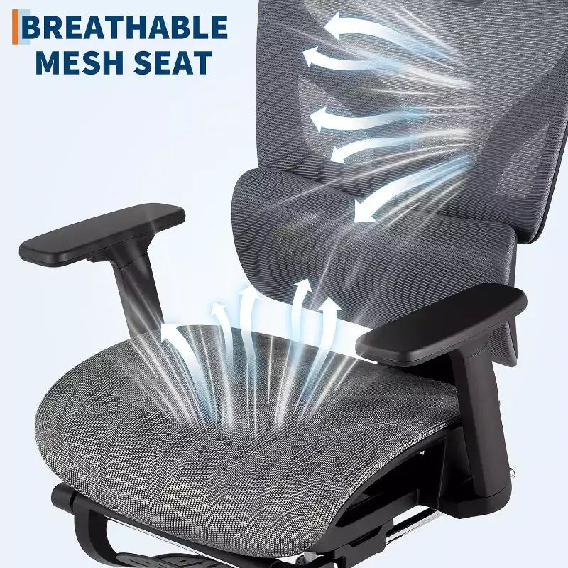 Silla de oficina ergonómica de malla Acekool con reposapiés, reposabrazos 4D y soporte lumbar ajustable para el hogar o sala de juegos