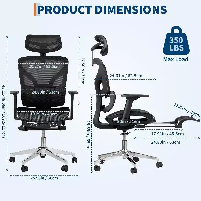 Silla de oficina ergonómica de malla Acekool con reposapiés, reposabrazos 4D y soporte lumbar ajustable para el hogar o sala de juegos