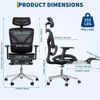 Silla de oficina ergonómica de malla Acekool con reposapiés, reposabrazos 4D y soporte lumbar ajustable para el hogar o sala de juegos