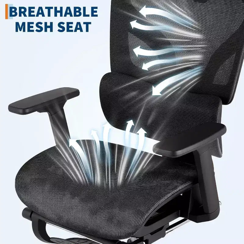 Silla de oficina ergonómica de malla Acekool con reposapiés, reposabrazos 4D y soporte lumbar ajustable para el hogar o sala de juegos