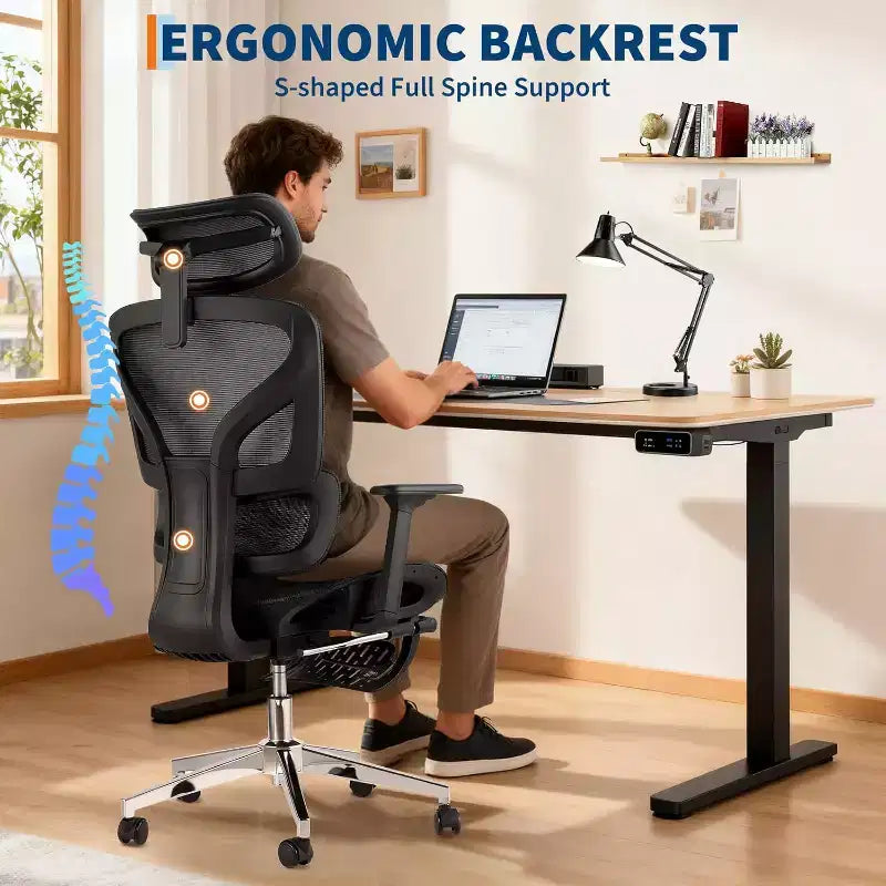 Silla de oficina ergonómica de malla Acekool con reposapiés, reposabrazos 4D y soporte lumbar ajustable para el hogar o sala de juegos
