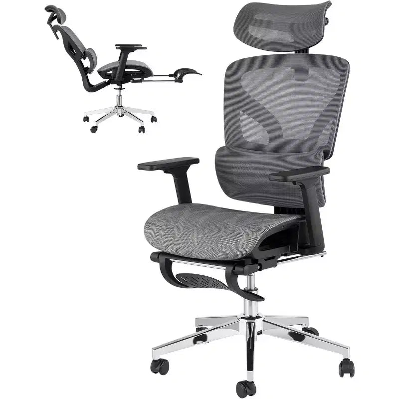 Silla de oficina ergonómica de malla Acekool con reposapiés, reposabrazos 4D y soporte lumbar ajustable para el hogar o sala de juegos
