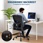 Silla de oficina de malla gris de alta gama ergonómica prémium - Altura ajustable, reposabrazos plegables y soporte lumbar - Cómodo asiento giratorio para el hogar, juegos y trabajo
