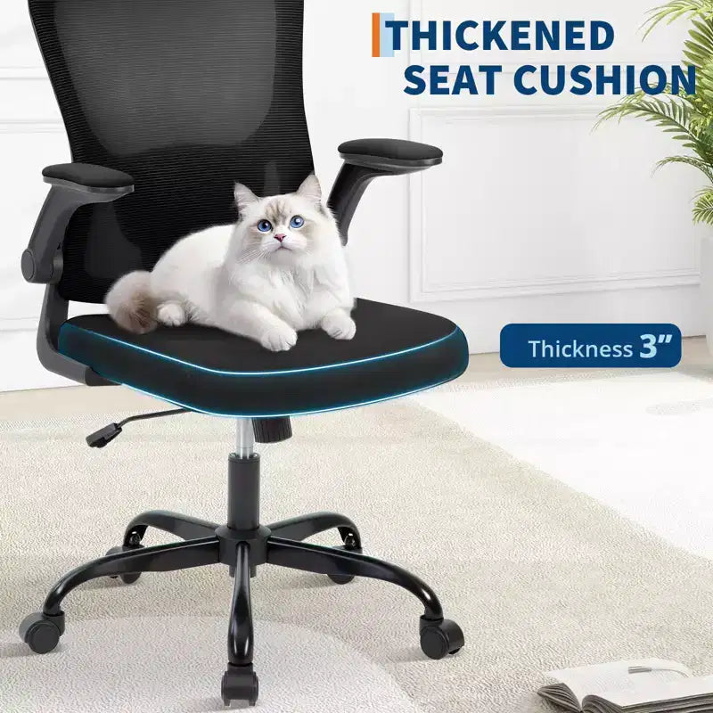 Silla de oficina de malla gris de alta gama ergonómica prémium - Altura ajustable, reposabrazos plegables y soporte lumbar - Cómodo asiento giratorio para el hogar, juegos y trabajo