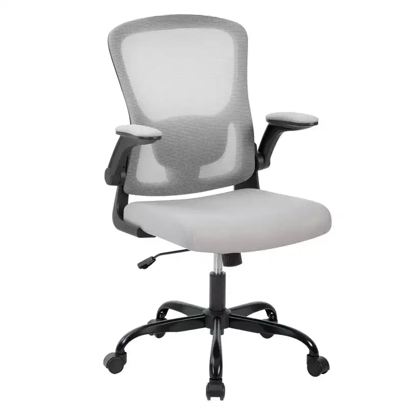 Silla de oficina de malla gris de alta gama ergonómica prémium - Altura ajustable, reposabrazos plegables y soporte lumbar - Cómodo asiento giratorio para el hogar, juegos y trabajo