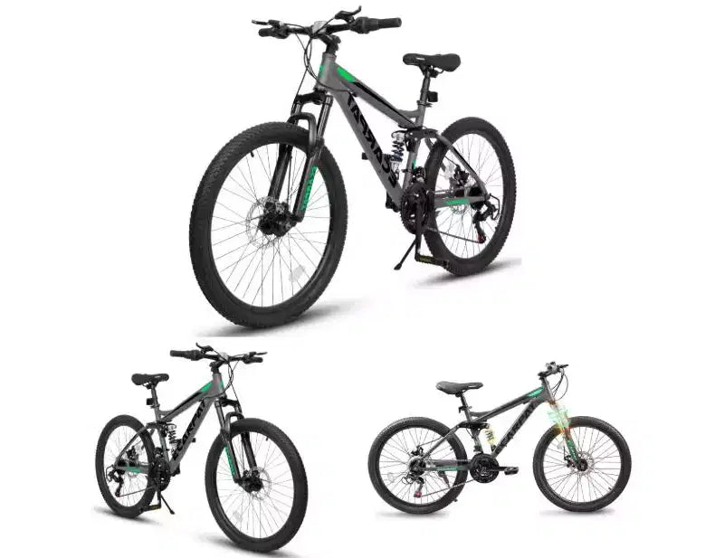 Bicicleta de montaña de 24 pulgadas, 21 velocidades, suspensión total con horquilla delantera y amortiguador, cuadro de acero, bicicleta urbana ergonómica para hombres y mujeres
