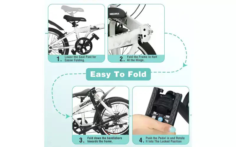 Bicicleta Plegable de 20 Pulgadas para Adultos con Cesta, Soporte para Teléfono y Guardabarros, Cuadro de Acero de 6 Velocidades para Desplazamientos Urbanos, Bicicleta Compacta Portátil con Doble Freno en V