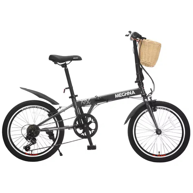 Bicicleta Plegable de 20 Pulgadas para Adultos con Cesta, Soporte para Teléfono y Guardabarros, Cuadro de Acero de 6 Velocidades para Desplazamientos Urbanos, Bicicleta Compacta Portátil con Doble Freno en V