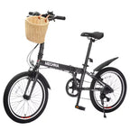 Bicicleta Plegable de 20 Pulgadas para Adultos con Cesta, Soporte para Teléfono y Guardabarros, Cuadro de Acero de 6 Velocidades para Desplazamientos Urbanos, Bicicleta Compacta Portátil con Doble Freno en V