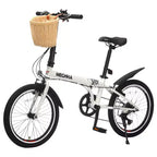 Bicicleta Plegable de 20 Pulgadas para Adultos con Cesta, Soporte para Teléfono y Guardabarros, Cuadro de Acero de 6 Velocidades para Desplazamientos Urbanos, Bicicleta Compacta Portátil con Doble Freno en V