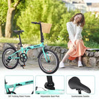 Bicicleta Plegable de 20 Pulgadas para Adultos con Cesta, Soporte para Teléfono y Guardabarros, Cuadro de Acero de 6 Velocidades para Desplazamientos Urbanos, Bicicleta Compacta Portátil con Doble Freno en V