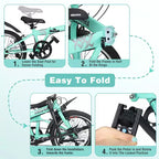 Bicicleta Plegable de 20 Pulgadas para Adultos con Cesta, Soporte para Teléfono y Guardabarros, Cuadro de Acero de 6 Velocidades para Desplazamientos Urbanos, Bicicleta Compacta Portátil con Doble Freno en V