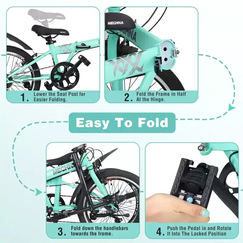 Bicicleta Plegable de 20 Pulgadas para Adultos con Cesta, Soporte para Teléfono y Guardabarros, Cuadro de Acero de 6 Velocidades para Desplazamientos Urbanos, Bicicleta Compacta Portátil con Doble Freno en V