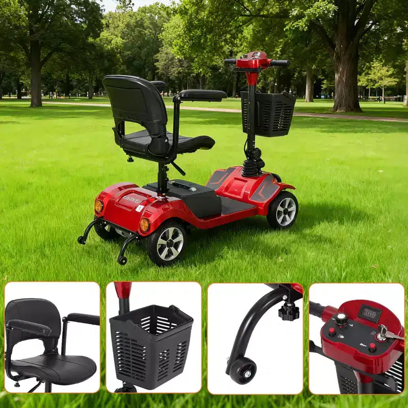 Scooter de movilidad plegable de 4 ruedas para adultos, capacidad de 150 kg, para uso en exteriores