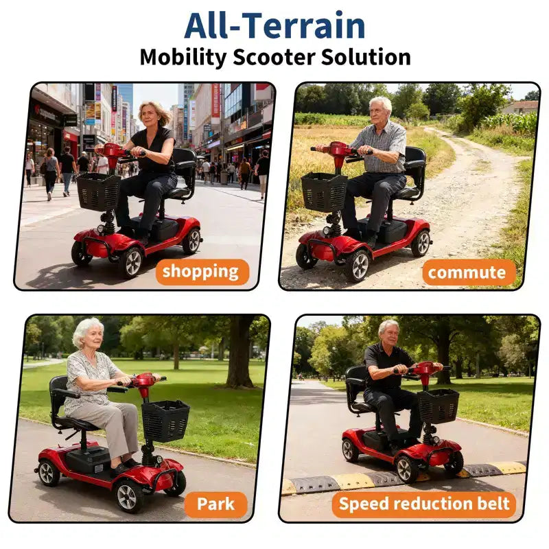 Scooter de movilidad plegable de 4 ruedas para adultos, capacidad de 150 kg, para uso en exteriores