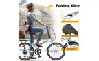 Bicicleta urbana plegable de 24 pulgadas con cuadro de acero, 7 velocidades, frenos en V, cuadro de acero de alta resistencia