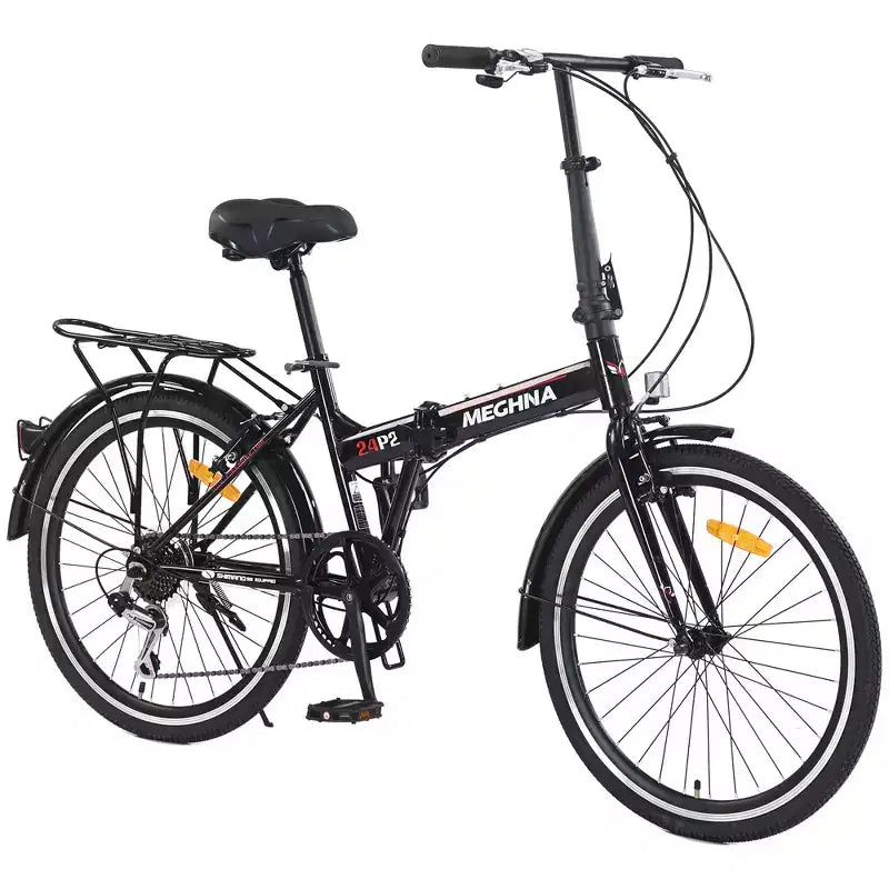 Bicicleta urbana plegable de 24 pulgadas con cuadro de acero, 7 velocidades, frenos en V, cuadro de acero de alta resistencia