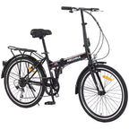 Bicicleta urbana plegable de 24 pulgadas con cuadro de acero, 7 velocidades, frenos en V, cuadro de acero de alta resistencia