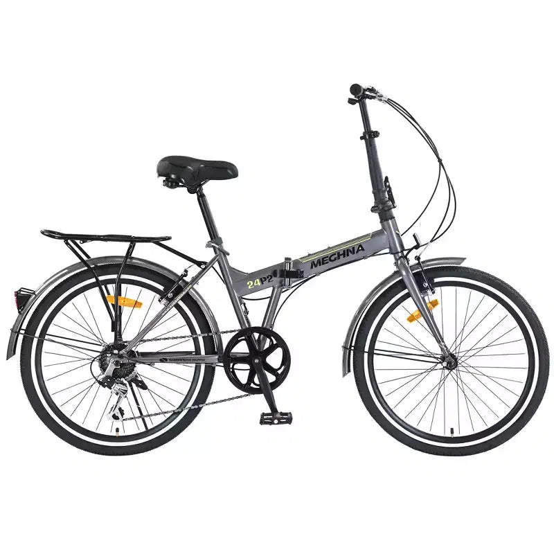 Bicicleta urbana plegable de 24 pulgadas con cuadro de acero, 7 velocidades, frenos en V, cuadro de acero de alta resistencia