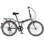 Bicicleta urbana plegable de 24 pulgadas con cuadro de acero, 7 velocidades, frenos en V, cuadro de acero de alta resistencia