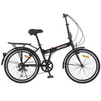 Bicicleta urbana plegable de 24 pulgadas con cuadro de acero, 7 velocidades, frenos en V, cuadro de acero de alta resistencia