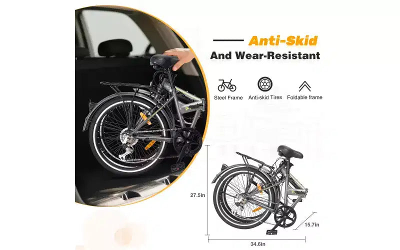 Bicicleta urbana plegable de 24 pulgadas con cuadro de acero, 7 velocidades, frenos en V, cuadro de acero de alta resistencia