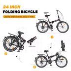 Bicicleta urbana plegable de 24 pulgadas con cuadro de acero, 7 velocidades, frenos en V, cuadro de acero de alta resistencia
