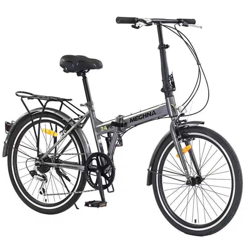 Bicicleta urbana plegable de 24 pulgadas con cuadro de acero, 7 velocidades, frenos en V, cuadro de acero de alta resistencia