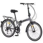 Bicicleta urbana plegable de 24 pulgadas con cuadro de acero, 7 velocidades, frenos en V, cuadro de acero de alta resistencia