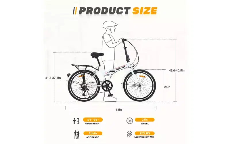 Bicicleta urbana plegable de 24 pulgadas con cuadro de acero, 7 velocidades, frenos en V, cuadro de acero de alta resistencia