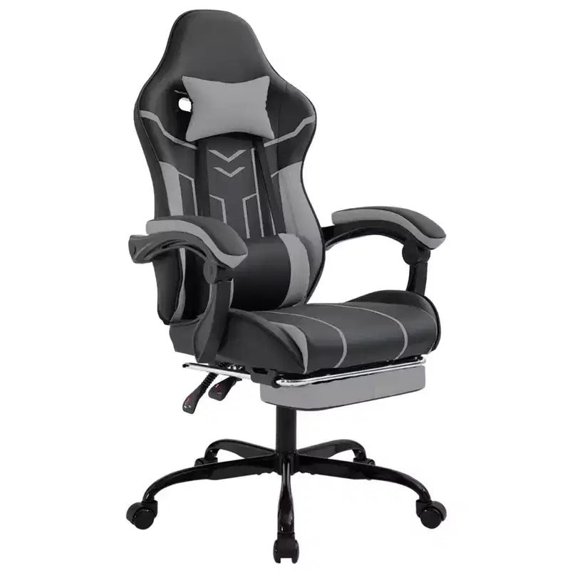 Silla Gamer MAYEERTY, Silla de Ordenador, Silla Ergonómica con Reposapiés, Respaldo Lumbar para Salón, Negro Gris