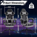 Silla Gamer MAYEERTY, Silla de Ordenador, Silla Ergonómica con Reposapiés, Respaldo Lumbar para Salón, Negro Gris