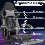 Silla Gamer MAYEERTY, Silla de Ordenador, Silla Ergonómica con Reposapiés, Respaldo Lumbar para Salón, Negro Gris