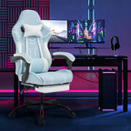 MAYEERTY Silla Gamer, Silla de Ordenador, Silla Ergonómica con Reposapiés y Respaldo Lumbar para Salón Azul