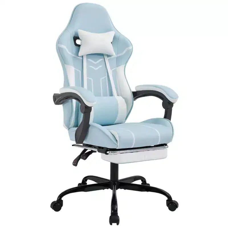 MAYEERTY Silla Gamer, Silla de Ordenador, Silla Ergonómica con Reposapiés y Respaldo Lumbar para Salón Azul