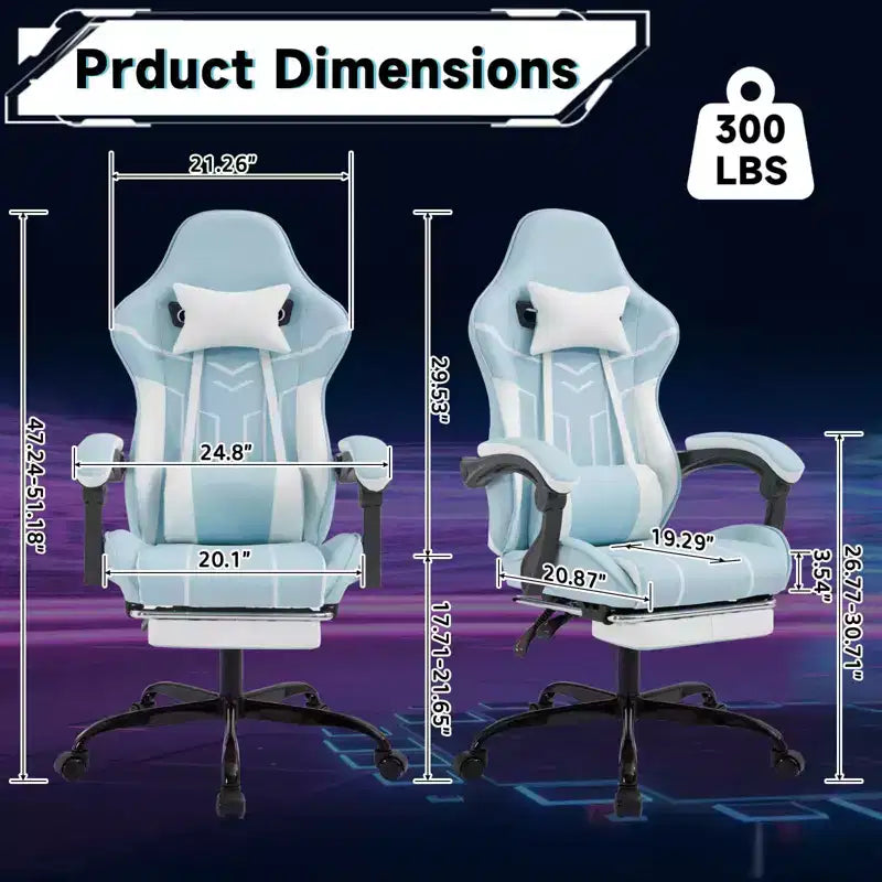 MAYEERTY Silla Gamer, Silla de Ordenador, Silla Ergonómica con Reposapiés y Respaldo Lumbar para Salón Azul