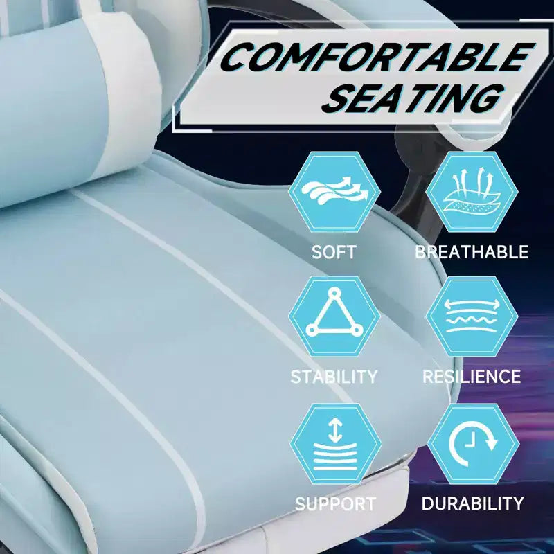 MAYEERTY Silla Gamer, Silla de Ordenador, Silla Ergonómica con Reposapiés y Respaldo Lumbar para Salón Azul