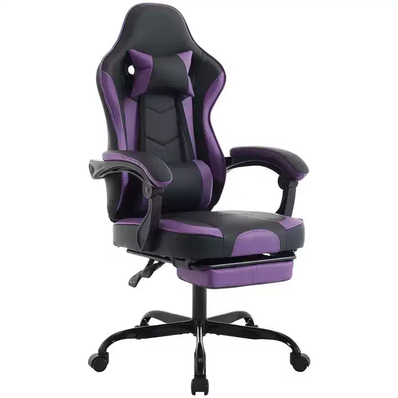 Silla gamer MAYEERTY, silla ergonómica de oficina con reposapiés y masaje de soporte lumbar, silla giratoria de altura ajustable para videojuegos, morado y negro